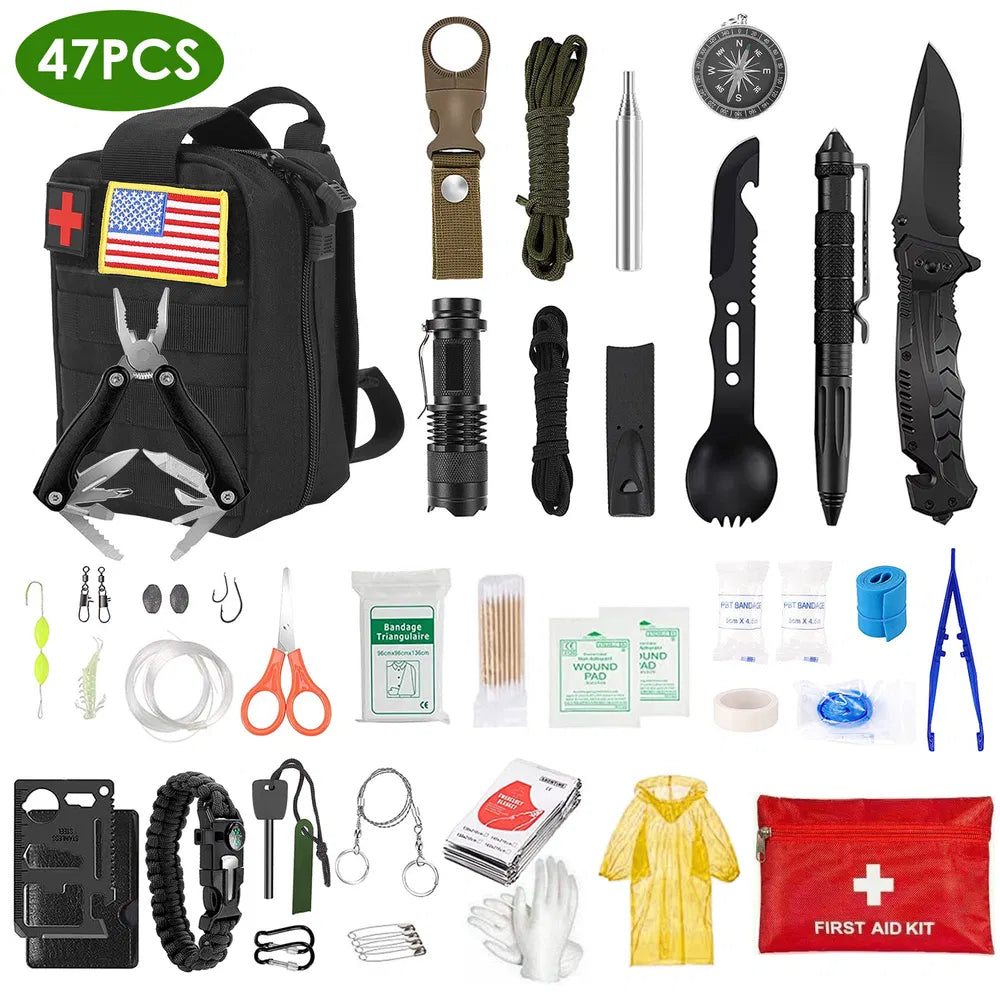 47-Piece Emergency Survival Kit | Complete EDC Gear & Equipment for Camping, Hiking & Disaster Prep