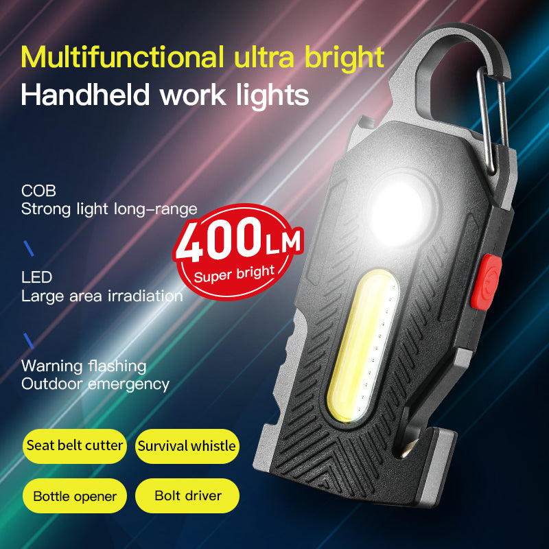 8-in-1 Multifunctional Emergency Keychain Light | 400LM LED+COB, Seatbelt Cutter, Whistle, USB-C Rechargeable