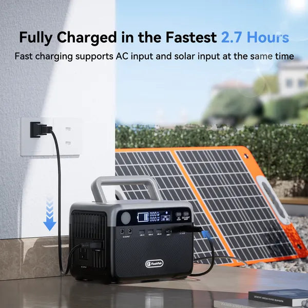 Flashfish 300W Solar Generator Bundle | 60W Solar Panel Included, 230.4Wh LiFePO4, Peak 600W, AC Outlets for Hurricane & Off-Grid Power