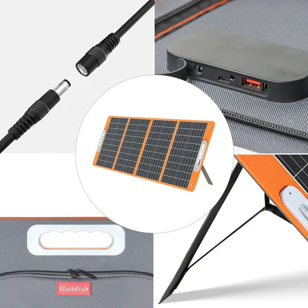 Flashfish 100W Portable Solar Panel | Foldable Solar Charger with USB, Type-C & 18V DC Output