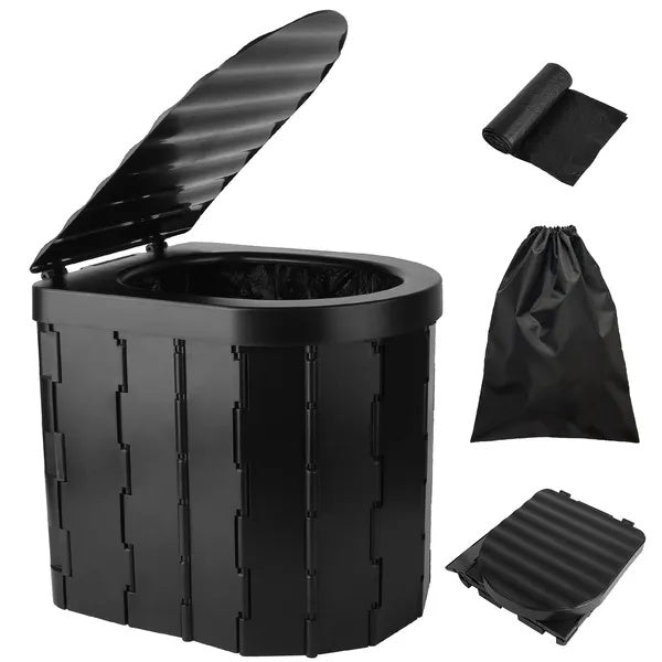 Foldable Emergency Portable Toilet | 330 lb Capacity, Lid & Carry Bag Included for Camping, Car & Disaster Prep