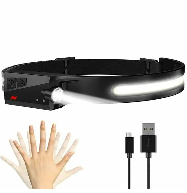 COB LED USB Rechargeable Headlamp | 350 Lumens, IPX5 Waterproof, Sensor Switch, 150ft Range
