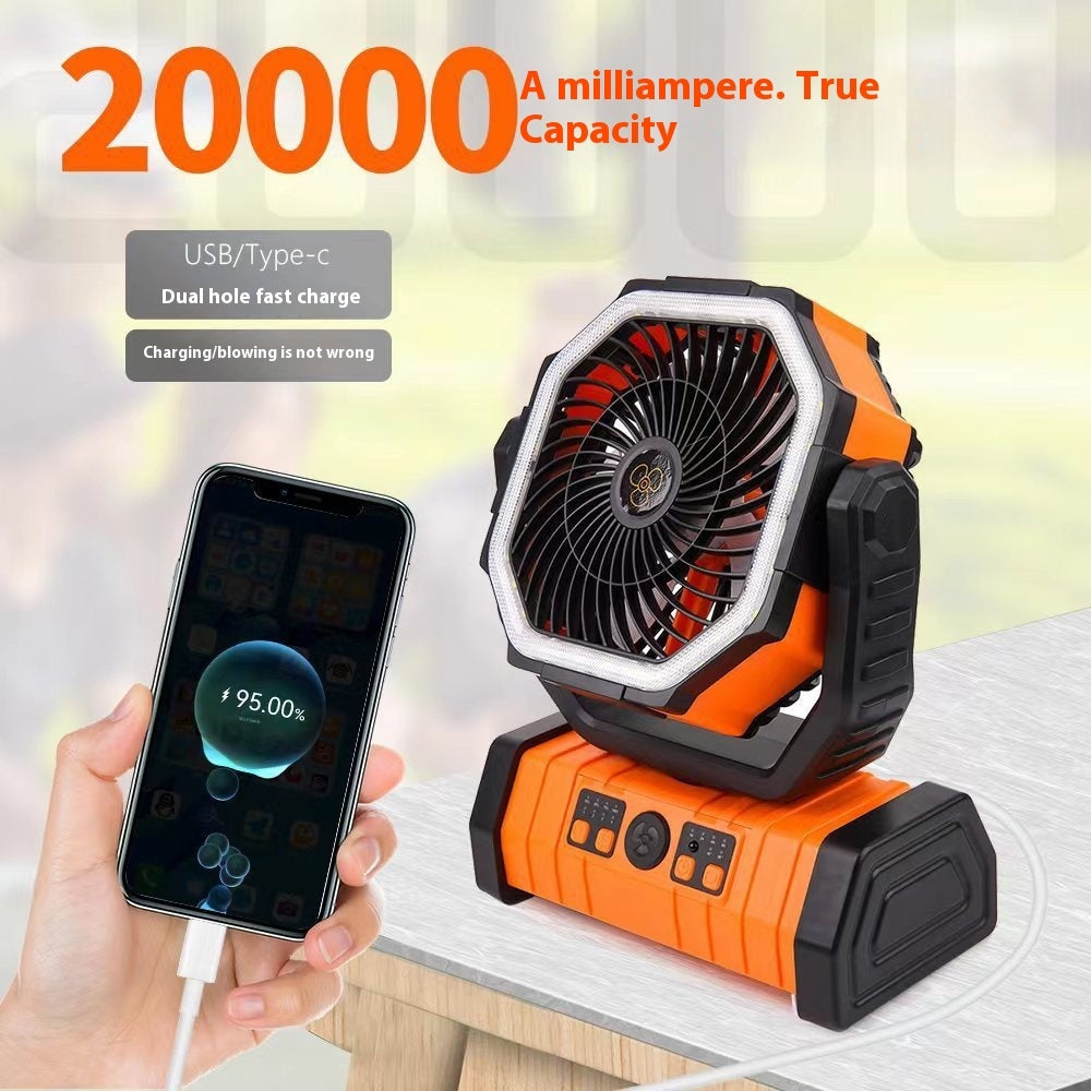 3-in-1 Portable Camping Fan with LED Light & Power Bank | 6-8 Hour Battery, 3 Speed Settings