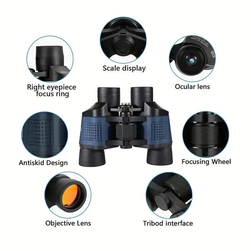 60x60 Professional Binoculars | BAK4 Prism, Low-Light Night Vision, Waterproof & Fog-Proof for Hunting, Birding & Emergencies