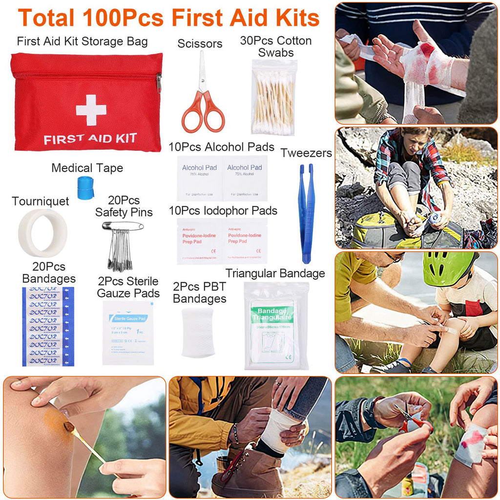 125-Piece Tactical Survival Kit | 100-Piece First Aid, Axe, Shovel, Emergency Shelter & Survival Bracelet Included
