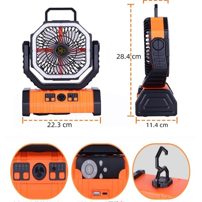 3-in-1 Portable Camping Fan with LED Light & Power Bank | 6-8 Hour Battery, 3 Speed Settings