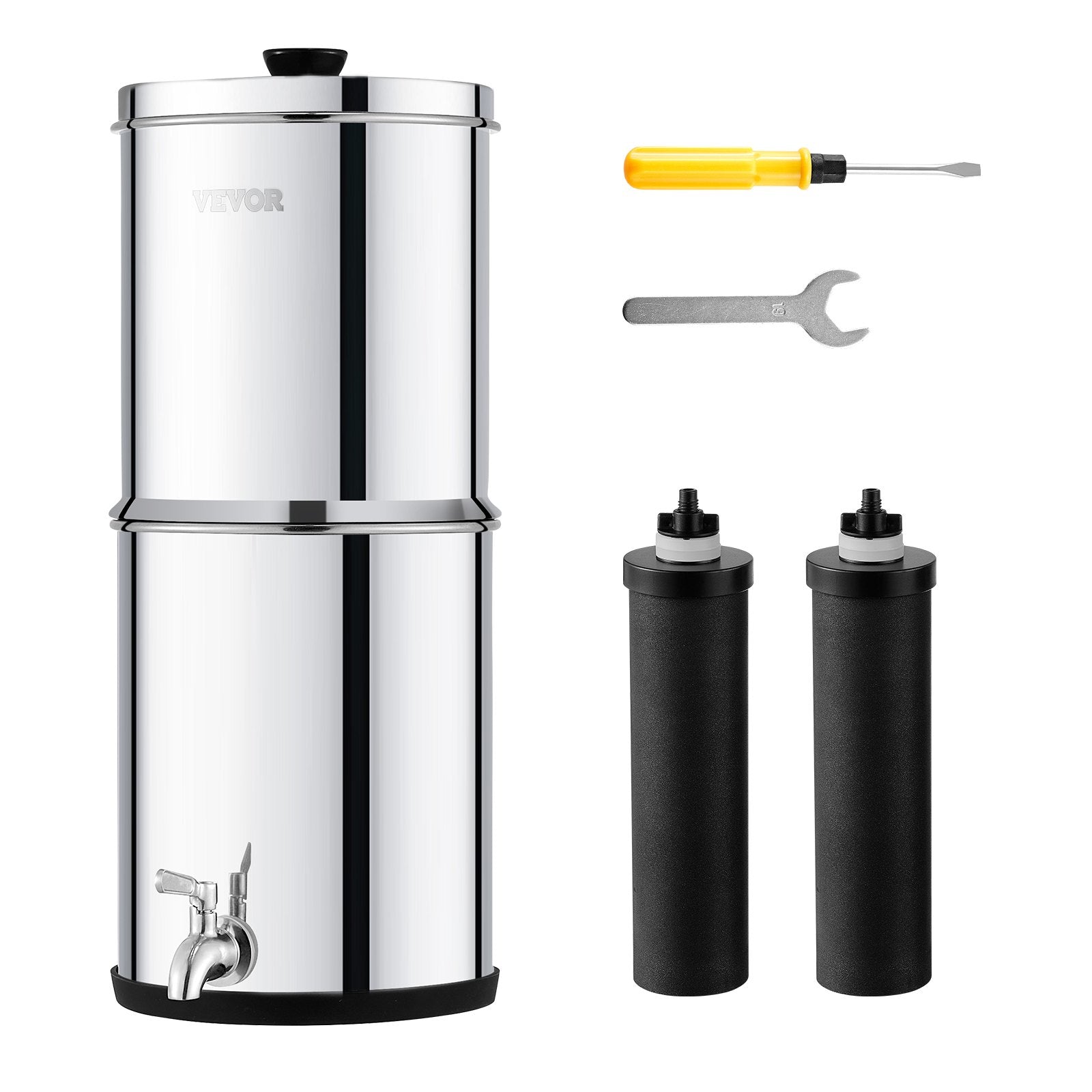 2.25G Gravity-Fed Countertop Water Filter System | Stainless Steel with 2 Coconut Carbon Filters