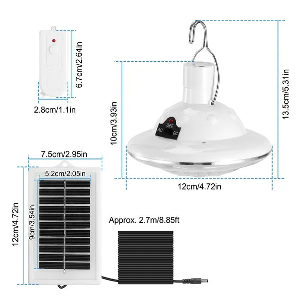 Solar Hanging LED Camping Lantern | 300LM, Remote Control, 8-Hour Runtime, Auto On/Off for Camping & Emergencies