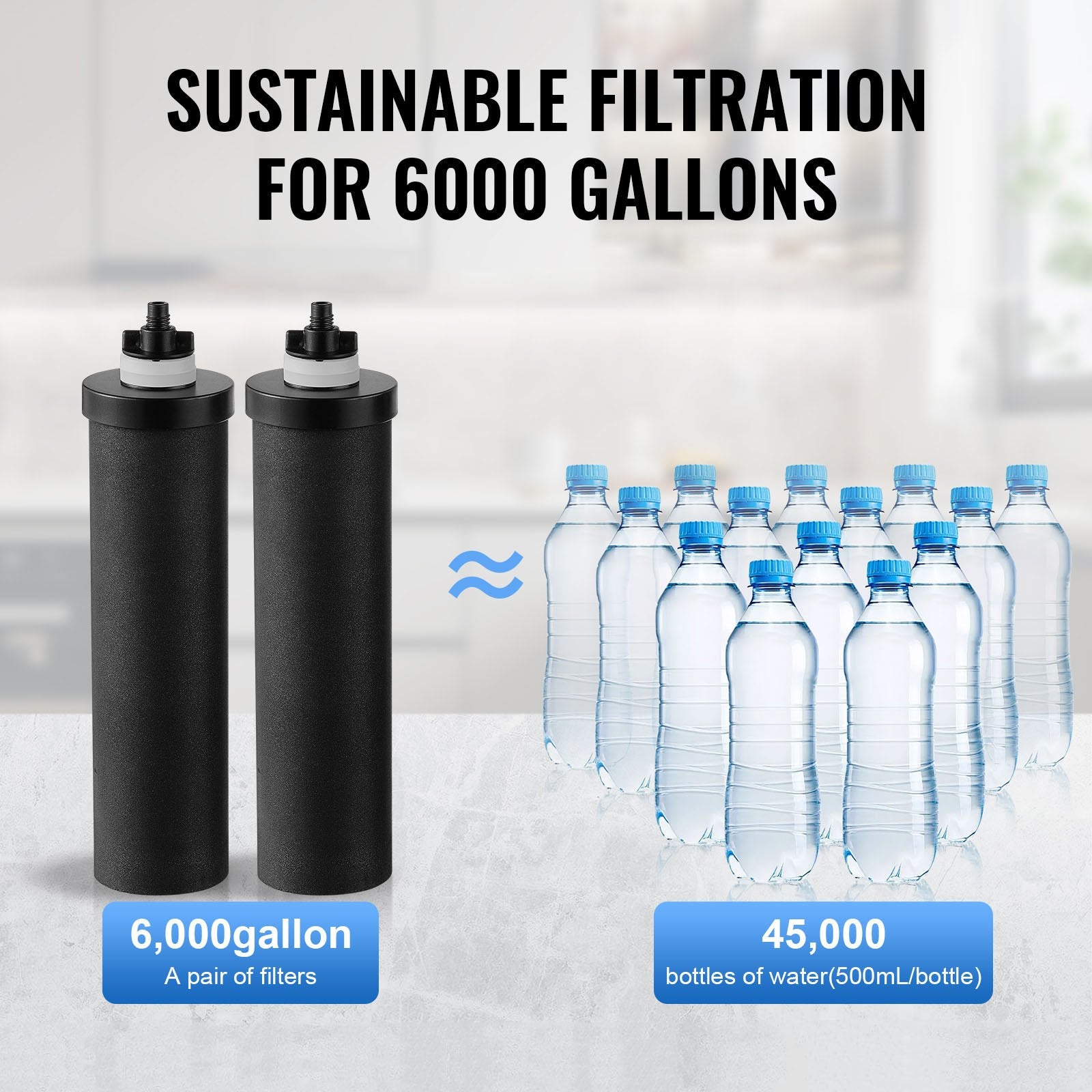 2.25G Gravity-Fed Countertop Water Filter System | Stainless Steel with 2 Coconut Carbon Filters