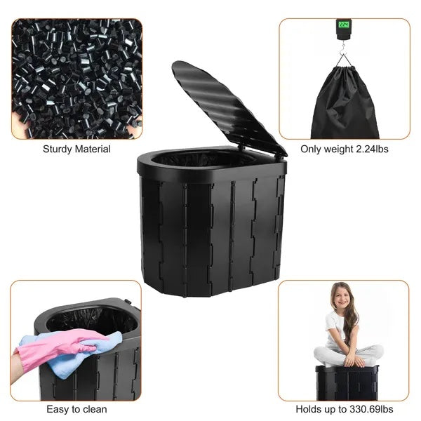 Foldable Emergency Portable Toilet | 330 lb Capacity, Lid & Carry Bag Included for Camping, Car & Disaster Prep
