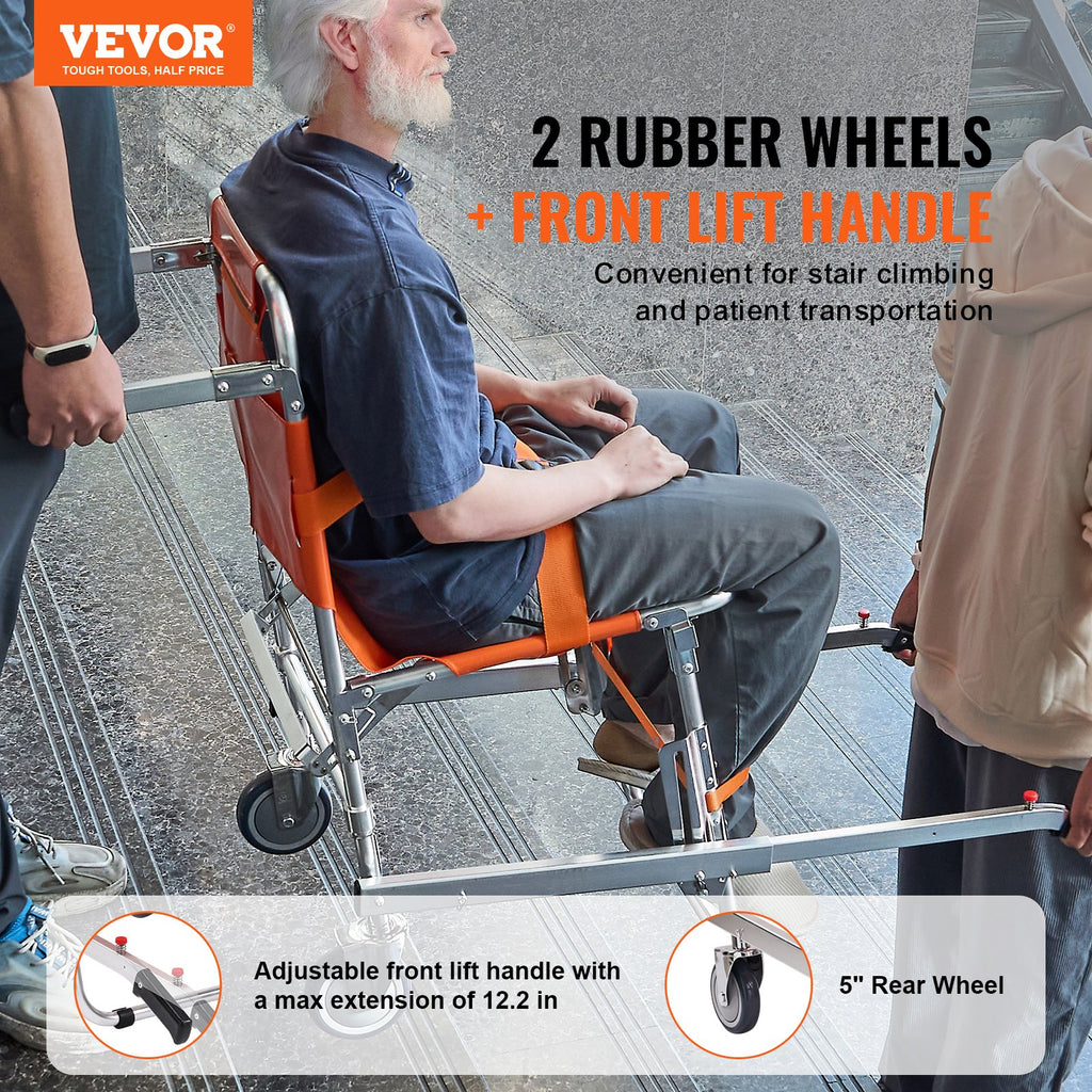 EMS Foldable Emergency Stair Evacuation Chair | 350 lb Capacity, Aluminum Frame, 3-Point Restraint for Elderly & Disabled Evacuation