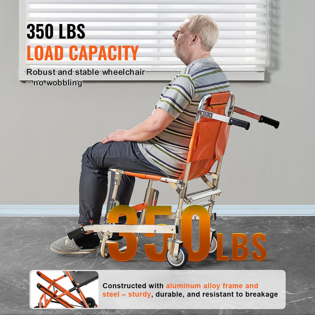 EMS Foldable Emergency Stair Evacuation Chair | 350 lb Capacity, Aluminum Frame, 3-Point Restraint for Elderly & Disabled Evacuation