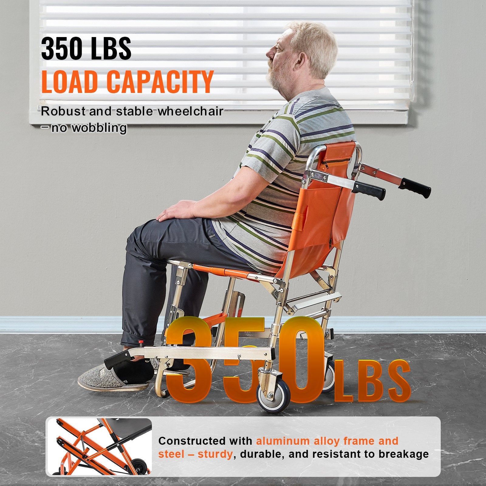 EMS Foldable Emergency Stair Evacuation Chair | 350 lb Capacity, Aluminum Frame, 3-Point Restraint for Elderly & Disabled Evacuation