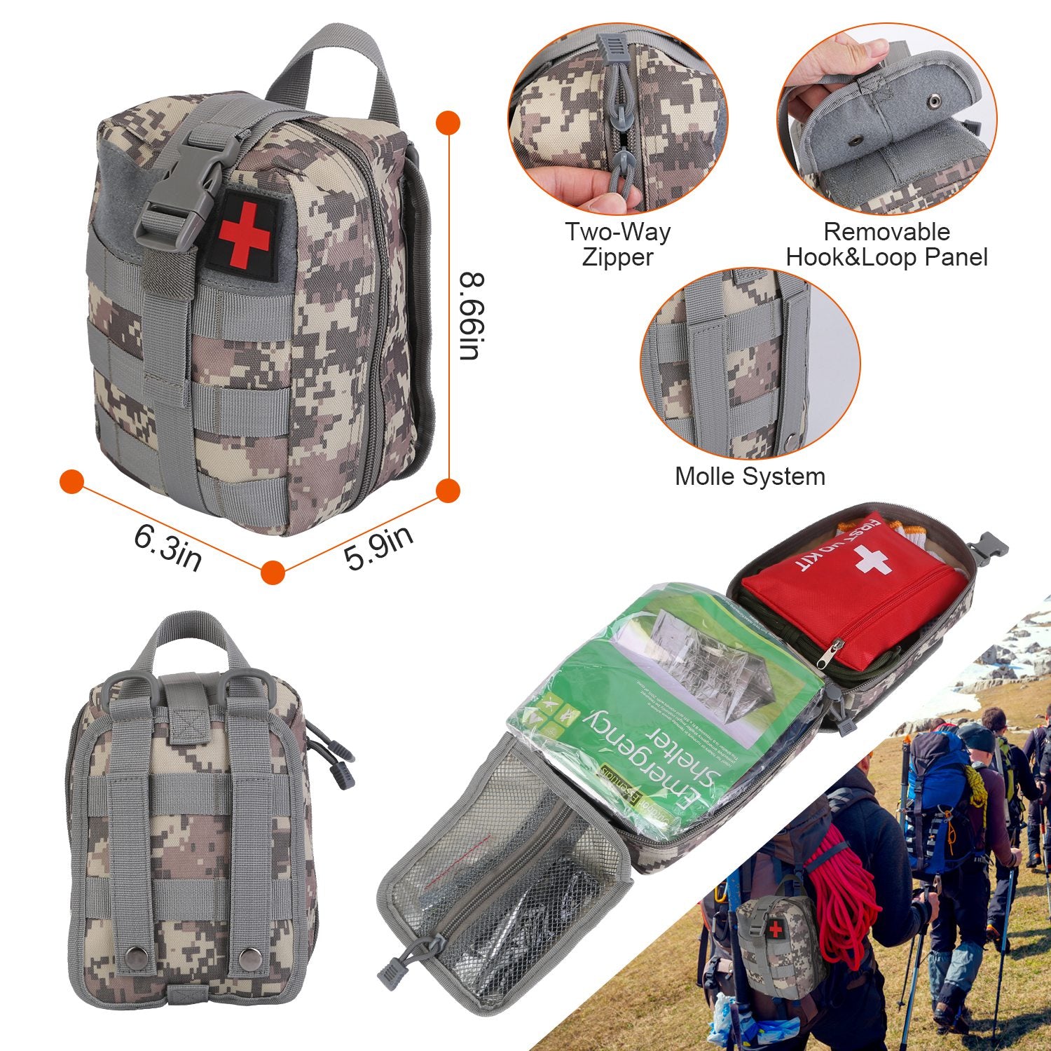 125-Piece Tactical Survival Kit | 100-Piece First Aid, Axe, Shovel, Emergency Shelter & Survival Bracelet Included