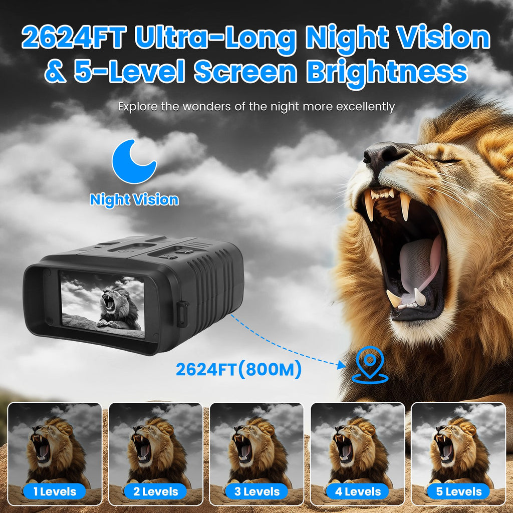 4K Night Vision Goggles | 10X Zoom, 2624ft Range, WiFi App Control, 3" Screen & 64G Card for Hunting & Security