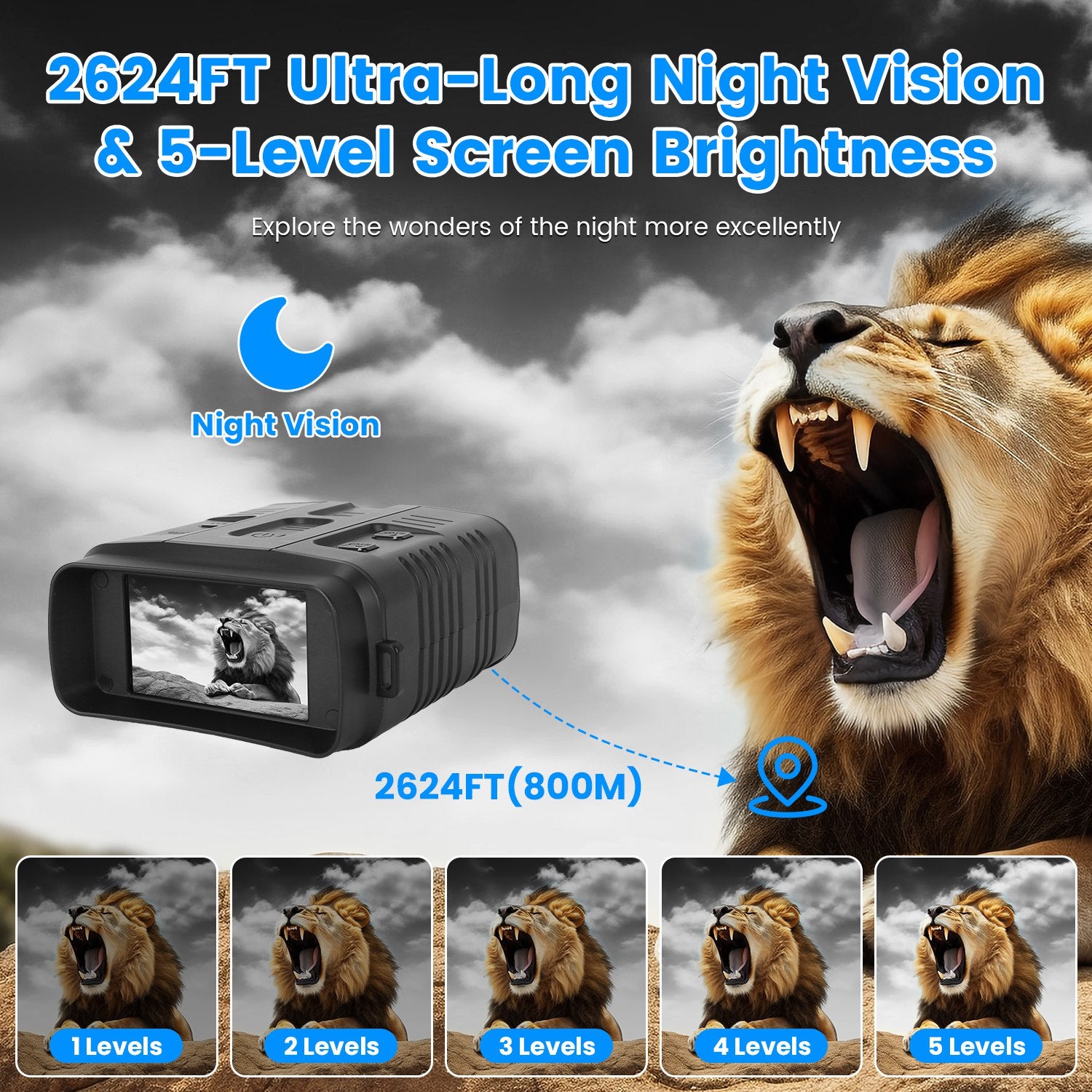 4K Night Vision Goggles | 10X Zoom, 2624ft Range, WiFi App Control, 3" Screen & 64G Card for Hunting & Security