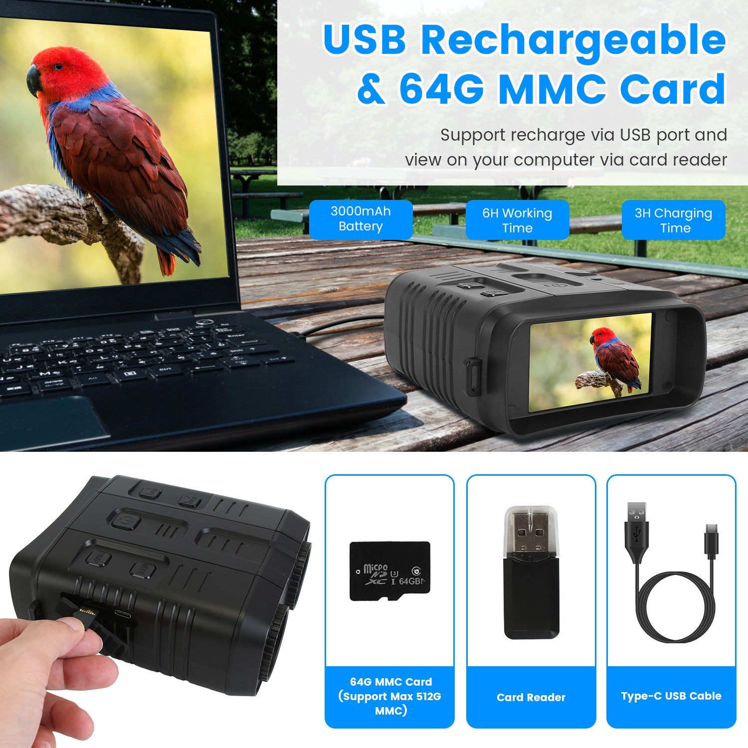 4K Night Vision Goggles | 10X Zoom, 2624ft Range, WiFi App Control, 3" Screen & 64G Card for Hunting & Security
