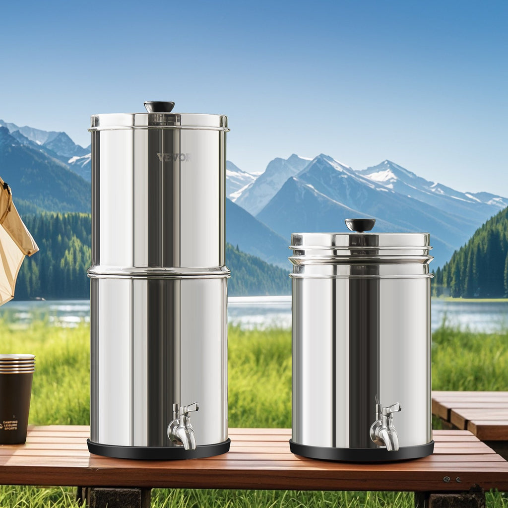 2.25G Gravity-Fed Countertop Water Filter System | Stainless Steel with 2 Coconut Carbon Filters