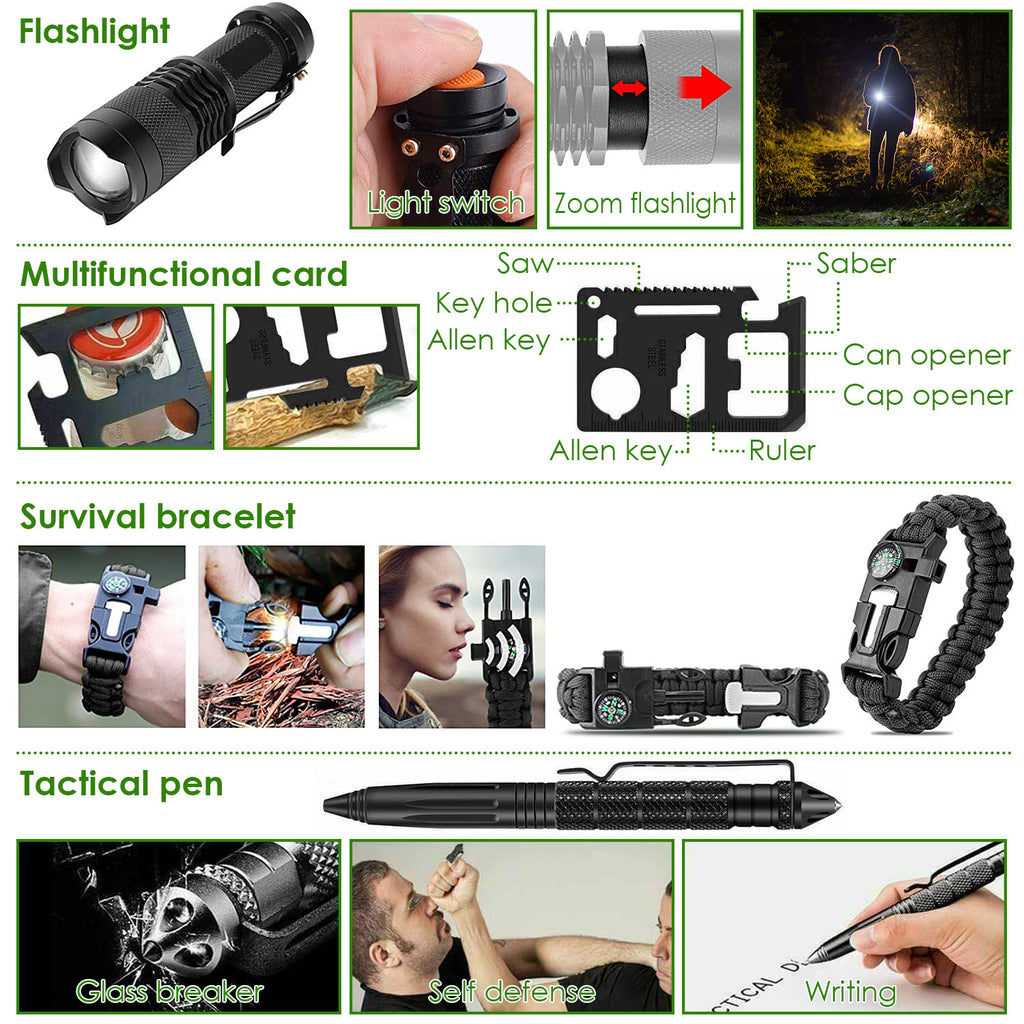 47-Piece Emergency Survival Kit | CPR Mask, Fishing Gear, Military Knife, Compass & First Aid in 600D Oxford Bag