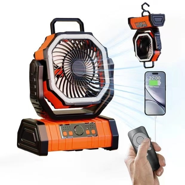 3-in-1 Portable Camping Fan with LED Light & Power Bank | 6-8 Hour Battery, 3 Speed Settings