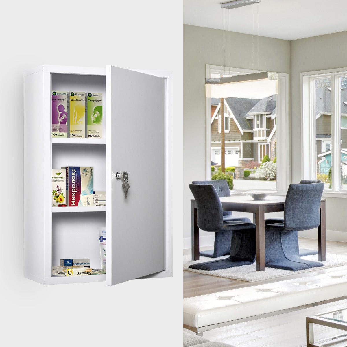 Lockable Steel Wall-Mount Medicine Cabinet | 3-Tier, Water-Resistant, 2 Keys, 11 lb Capacity for Bathroom & Emergency Storage
