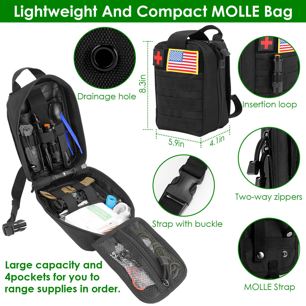47-Piece Emergency Survival Kit | CPR Mask, Fishing Gear, Military Knife, Compass & First Aid in 600D Oxford Bag