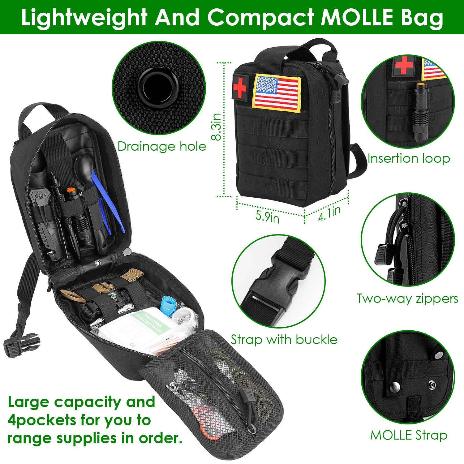 47-Piece Emergency Survival Kit | CPR Mask, Fishing Gear, Military Knife, Compass & First Aid in 600D Oxford Bag