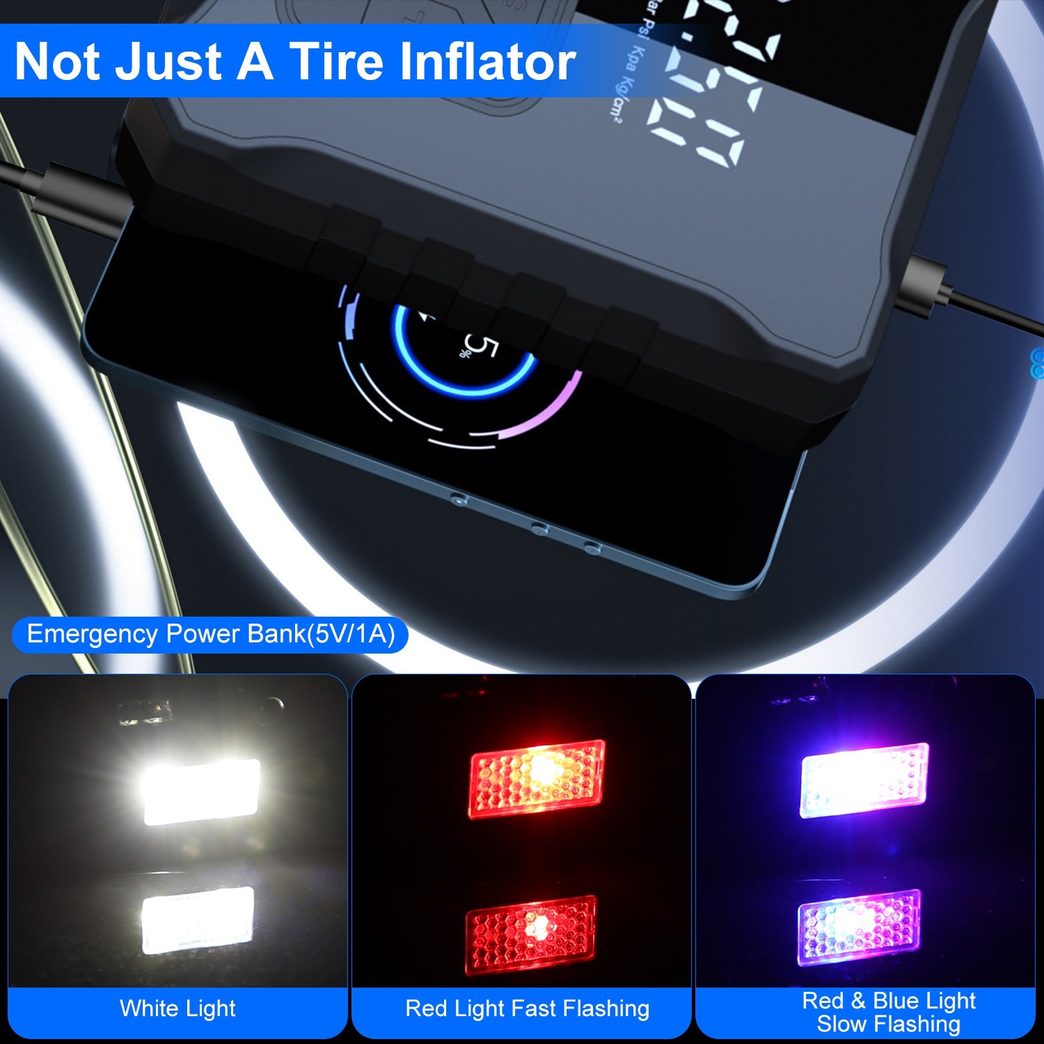 150PSI Cordless Tire Inflator | 4000mAh Power Bank, Auto-Shutoff, LED & SOS Light for Cars, Motorcycles & Bikes