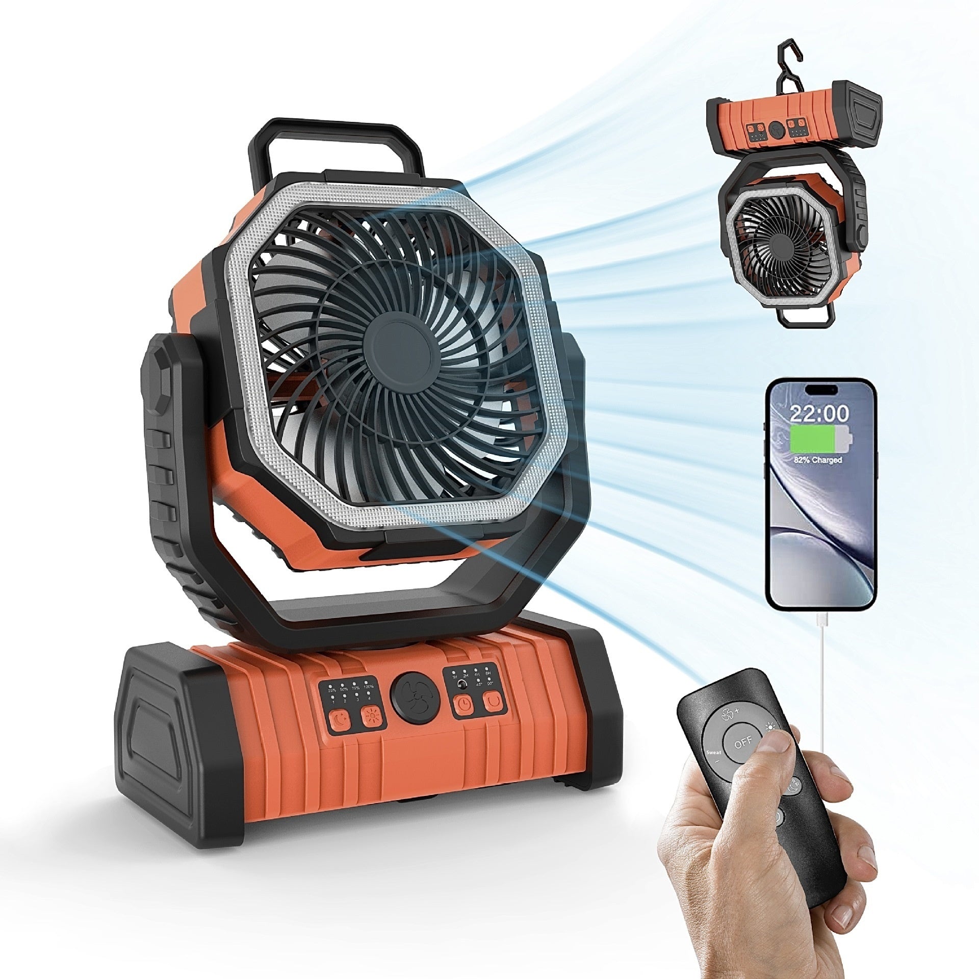 3-in-1 Portable Camping Fan with LED Light & Power Bank | 6-8 Hour Battery, 3 Speed Settings